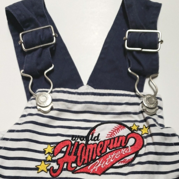 3/$20 Vintage cotton striped shortalls overalls sz 3 to 6 months unisex baseball - Picture 2 of 8